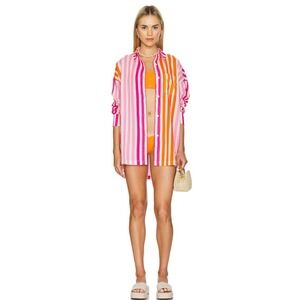 Revolve x Beach Riot Swim Coverup Alexa Top L/XL‎ Pink Orange Resortwear Shirt